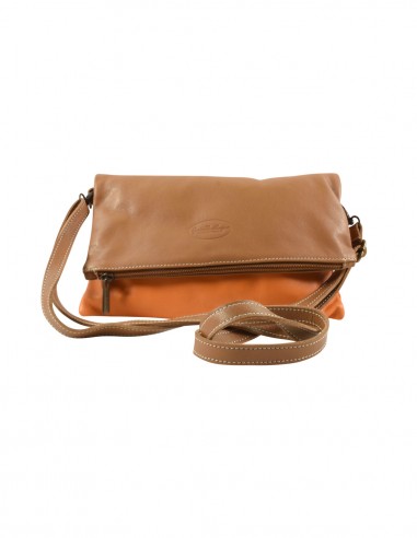 Adjustable shoulder bag bicolored nappa leather / orange